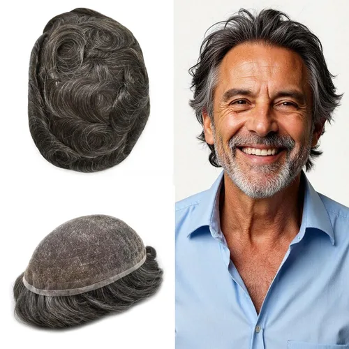 Miniatura 70 de PUNRU HAIR Completo Swiss Lace Toupee para hombres Sistema de cabello humano real Sistema de reemplazo de cabello humano para hombre Toupee