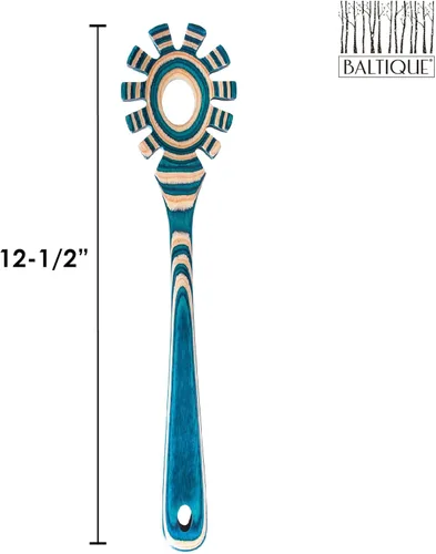 Miniatura 6 de Colección Baltique Mykonos - Cuchara de espaguetis de madera – Cuchara para pasta de 12.5" con dientes, utensilio de madera de abedul colorida