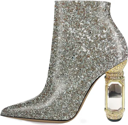 Miniatura 9 de FSJ Botas de tacón alto con punta puntiaguda para mujer, con tacón alto, con cremallera lateral brillante, estilo casual, para uso diario, zapatos