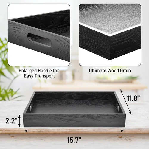 Miniatura 2 de ATZYmolin - Bandeja de madera para servir con asas, bandeja decorativa rectangular otomana para el hogar, bandeja de tocador para desayunos, cenas