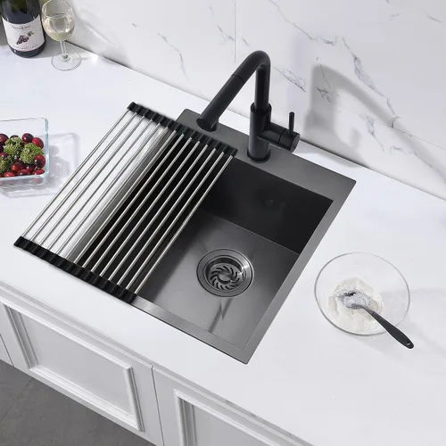 Miniatura 9 de Fregadero de barra negra de 15 pulgadas, 15 x 18 x 10 pulgadas, calibre 16, T304, de acero inoxidable negro, pequeño, fregadero de cocina, montaje