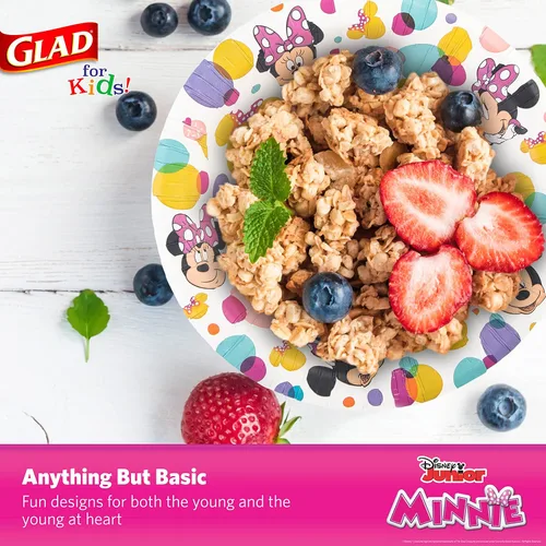 Miniatura 4 de Glad para Niños Cuencos Desechables de Papel de Disney Mickey y sus Amigos, Minnie Dots - Resistentes, A Prueba de Remojo, Aptos para Microondas