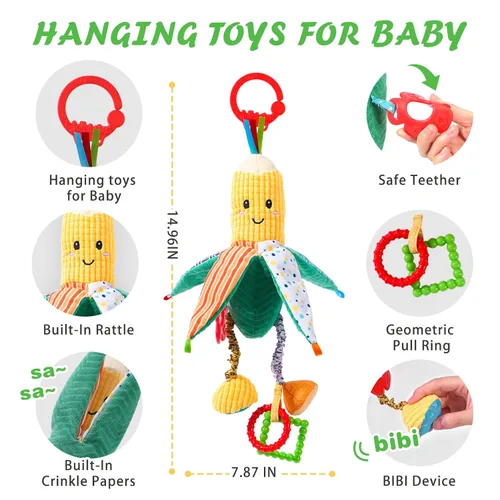 Miniatura 3 de Jollybaby Sonajeros de bebé, juguetes colgantes para asiento de automóvil, cuna, cochecito, gimnasio, juguetes sensoriales Montessori de felpa