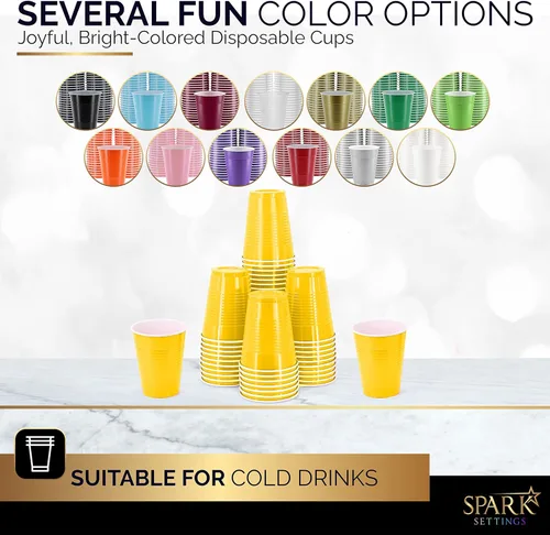 Miniatura 2 de Amcrate Vasos desechables, vasos de plástico amarillos de 18 onzas para fiesta, fuertes y resistentes para boda, Navidad, Halloween, paquete de 50