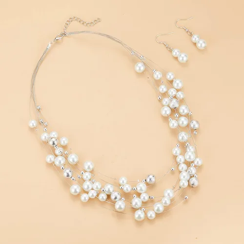Miniatura 2 de Collar de perlas en capas de múltiples hebras, gargantilla de perlas para mujer, joyería de cuentas para bodas y fiestas