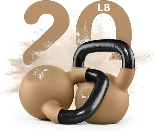 Miniatura 19 de Yes4All Pesas rusas, pesas rusas de hierro fundido recubiertas de neopreno de 5-65 LB, asa de agarre ancho y fondo plano para balanceos, D. 15