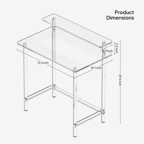 Miniatura 3 de Eglaf Escritorio acrílico para oficina en casa con soporte para monitor, escritorio moderno y transparente, mesa de estudio, escritorio