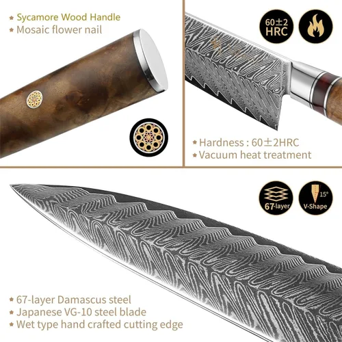Miniatura 6 de Wakoli Juego de cuchillos de chef de Damasco con bloque magnético – Juego de bloque de cuchillos de cocina profesional de 5 piezas, cuchillas