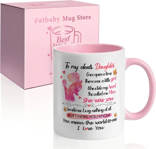 Fatbaby Taza de café con texto en inglés "To My Dear Daughter", regalo para el día de San Valentín y cumpleaños, regalo para la mejor hija de mamá,