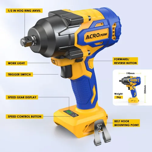 Miniatura 2 de ACROPOW - Llave de impacto inalámbrica compatible con batería DEWALT 20V MAX, 1/2 pulgada, pistola de impacto de alto par sin escobillas de 665
