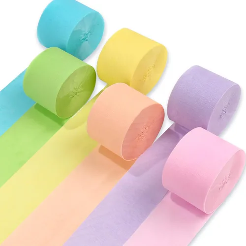 PartyWoo Serpentinas de papel crepé, 6 rollos de 492 pies, paquete de serpentinas de fiesta en 6 colores pastel para decoraciones de cumpleaños,