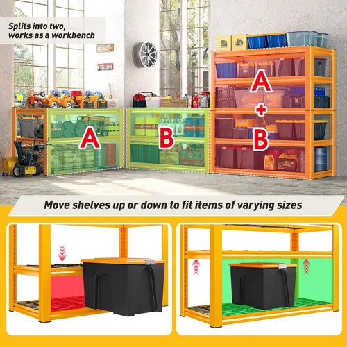 Miniatura 5 de REIBII Estantería de garaje con carga de 3000 libras, estantes de almacenamiento de 5 niveles, estantería de metal resistente ajustable para Amarillo