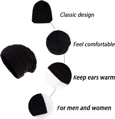 Miniatura 5 de LANGZHEN Gorro holgado para hombre, gorro de punto con forro cálido de invierno para chicos, gorro cálido suave y grueso