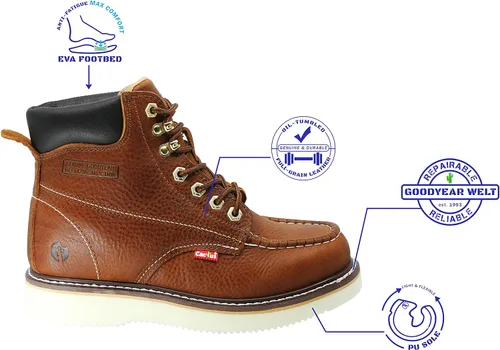 Miniatura 2 de Cactus Men's 71622M 6" Full Grain Leather Polyurethane (PU) Outsole Moc-Toe Work Boots