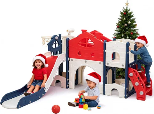 Miniatura 7 de NYEEKOY Tobogán 8 en 1, toboganes de interior para niños pequeños de 1 a 3 años, tobogán para niños con aro de baloncesto, toboganes independientes
