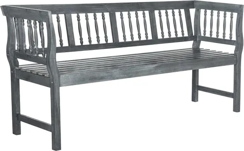 Miniatura 8 de SAFAVIEH Colección de muebles de patio al aire libre - Banco de madera de acacia envejecida blanca antigua con detalles plateados, asientos clásicos