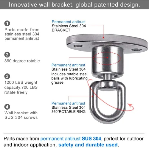 Miniatura 2 de SELEWARE Silent Ball Bearing Swing Hangers, resistente 360° giratorio giratorio gancho para patio de juegos de madera, hamaca de yoga, silla, bolsa