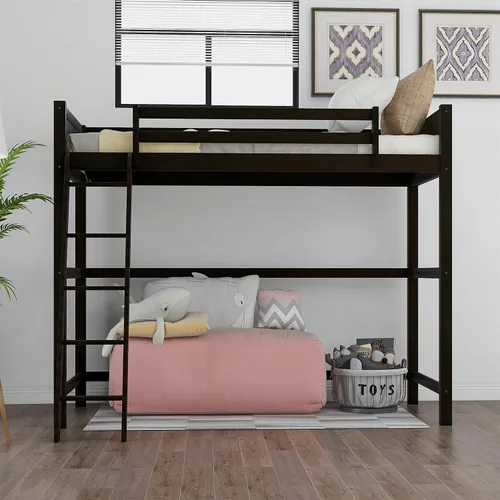 Miniatura 3 de Harper & Bright Designs Cama tipo loft de tamaño individual con escalera, marco de cama loft de madera para niños, adolescentes y adultos (expreso)