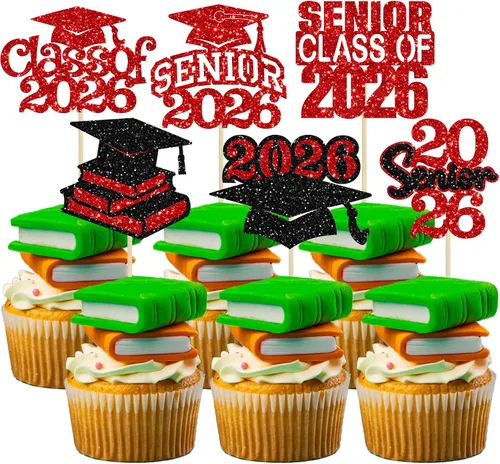 Miniatura 24 de Paquete de 24 adornos para cupcakes de clase 2026 con purpurina 2026 Felicidades Graduación Diploma Done Cupcake Picks 2026 Graduación Temática