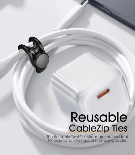 Miniatura 6 de 20 bridas de silicona para cables de 3 pulgadas, organizador de cables reutilizables pequeños para cables de carga, auriculares, cables de Negro
