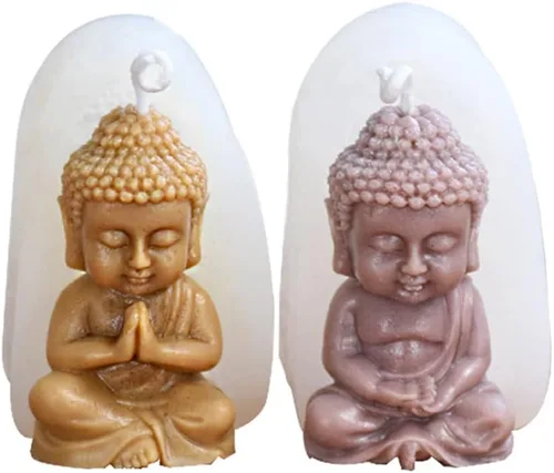 Cestony 2 moldes de silicona para velas de Buda para hacer velas, pilar de resina, aromaterapia, yeso, cera de arcilla, adorno para automóvil, 2