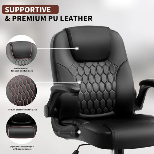 Miniatura 7 de Silla ejecutiva de oficina Nexthro de PU, silla de oficina de cuero con ruedas, silla giratoria de 360° con brazos acolchados, silla ergonómica