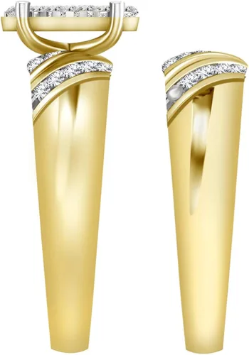 Miniatura 3 de Eternal Bliss 110 cttw Anillo de compromiso de boda con forma marquesa de diamante natural redondo en oro amarillo sólido de 10 quilates