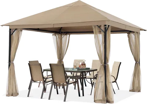 Miniatura 17 de ABCCANOPY Gazebo para patio al aire libre, 11 x 11 pies, toldo de doble techo con mosquitera para patio trasero, terraza, jardín, césped, gris oscuro