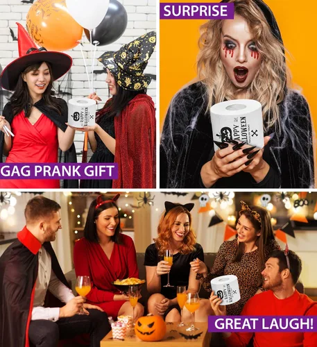 Miniatura 4 de Printed TP Papel higiénico estampado de calabaza risueña de Halloween, rollo de papel higiénico aterrador para sorpresa, broma, regalo divertido