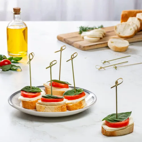 Miniatura 5 de GUSTO Palillos de cóctel de bambú de 4.75 pulgadas [300 unidades] palillos de dientes con nudo superior para aperitivos, sándwiches, bebidas