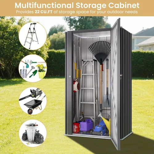 Miniatura 4 de Greesum Gabinete de almacenamiento de metal para exteriores, cobertizo alto con cerradura de 55 pulgadas, organizador vertical de herramientas sin