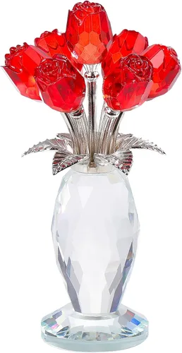 Miniatura 10 de Movdyka Figura de flor de cristal de rosa azul con jarrón de cristal, regalos para mujeres, esposa, novia, mamá, decoración de mesa coleccionable