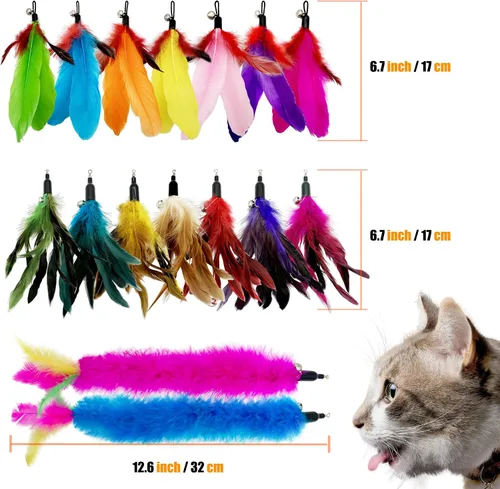 Miniatura 3 de Recambio de juguetes de plumas para gatos, 16 piezas de repuesto para gatos de interior 16 piezas de repuestos de juguete de plumas de gato