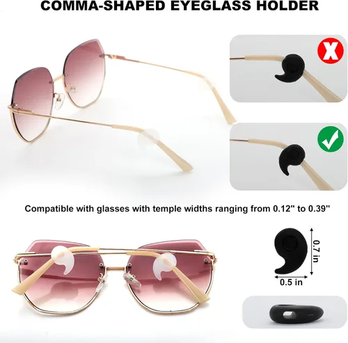 Miniatura 5 de 16 pares de agarraderas de silicona para las orejas, retenedores antideslizantes para gafas, gafas de sol y lentes de lectura, ajuste cómodo y seguro
