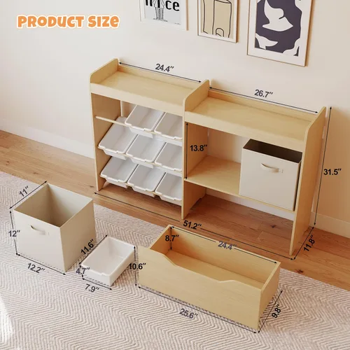 Miniatura 3 de COSVALVE Organizador de almacenamiento de juguetes para niños, organizadores de juguetes de 4 niveles con 2 cubos abiertos, 9 cajas y 2 contenedores