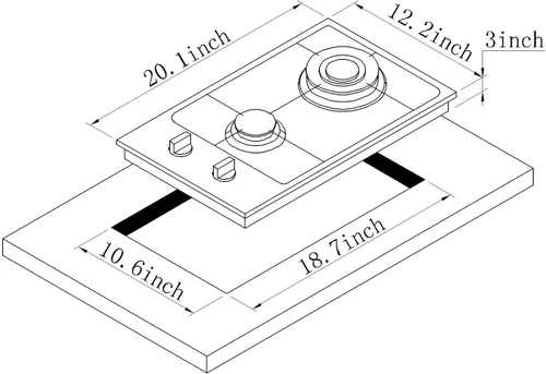 Miniatura 4 de Placa de cocina de gas de 12 pulgadas, estufa de gas de acero inoxidable incorporada de 2 quemadores, estufa de gas convertible GLPG/NG, encimera