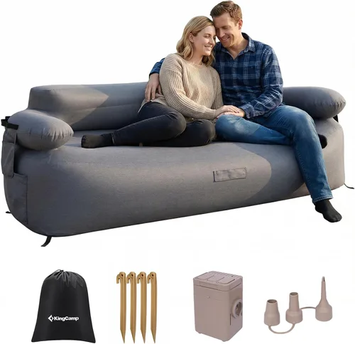 Miniatura 11 de KingCamp - Sofá inflable doble para campamento, portátil, plegable, ecológico, con forro de PVC, tumbona de aire para 2 personas con bomba de pie