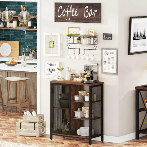 Miniatura 8 de BON AUGURE Armario de barra de café para licor doméstico, estación de café industrial para cocina y entrada, aparador de bufé de granja pequeño