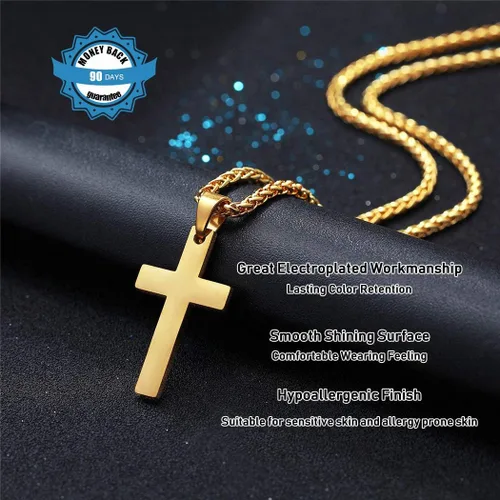 Miniatura 4 de PROSTEEL Collar de cruz para hombres y mujeres, acero inoxidable 316L, doradoplatanegrooro rosatono azul, hipoalergénico, dos tamaños, viene en caja