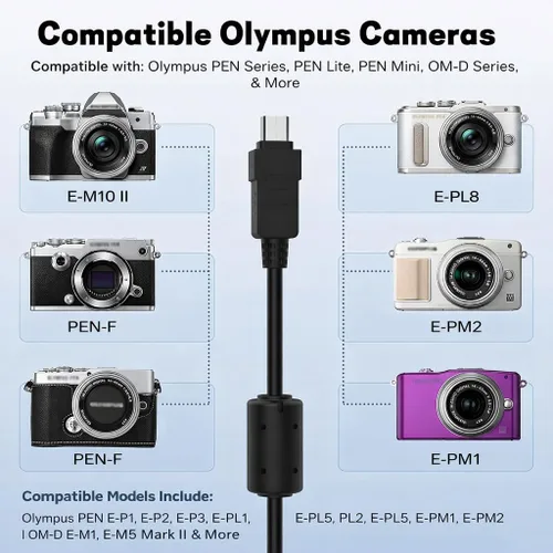 Miniatura 2 de Master Cables Olympus CB-USB5 CB-USB6 CB-USB8 Cable de carga y transferencia de datos USB para cámaras Olympus Tough TG Series, Stylus, FE, SZ, SH