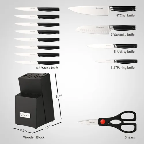 Miniatura 2 de Juego de cuchillos de cocina de 15 piezas con bloque, mango ergonómico de ABS para juego de cuchillos de chef y cuchillos de carne dentados