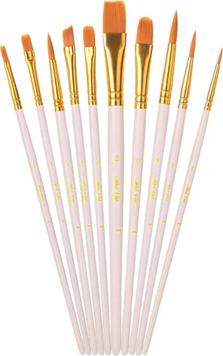 Mr. Pen - Pinceles de artista para pintura acrílica, 10 piezas, mango ergonómico de madera beige, cerdas sintéticas en diferentes tamaños y formas,