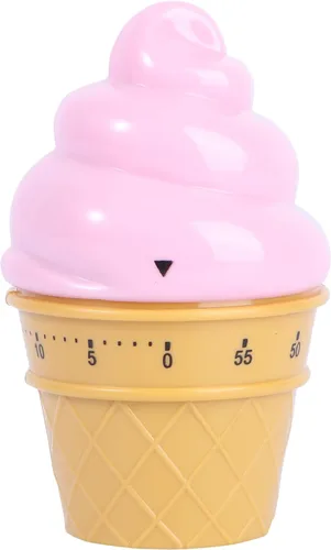 Lindo temporizador de cocina mecánico de helado rosa, recordatorio de temporizador de cocción para hervir huevos y hornear