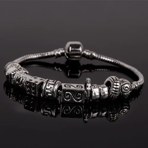 Miniatura 4 de RUBYCA Cuentas sueltas de color plata tibetana y 1 pulsera europea de 8.3 pulgadas