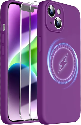 Dssairo Funda magnética para iPhone 14, con 2 protectores de pantalla, silicona líquida mejorada, protección de cámara mejorada, protección de