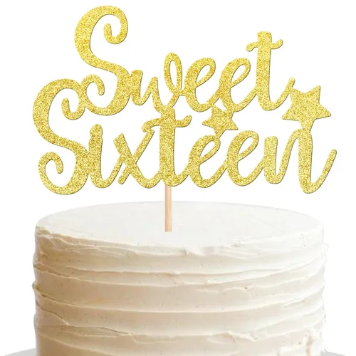 Miniatura 19 de 1 pieza de decoración de pastel de 16 años con purpurina de luna y estrella de luna feliz 16 cumpleaños, decoración para tartas de cumpleaños de 16