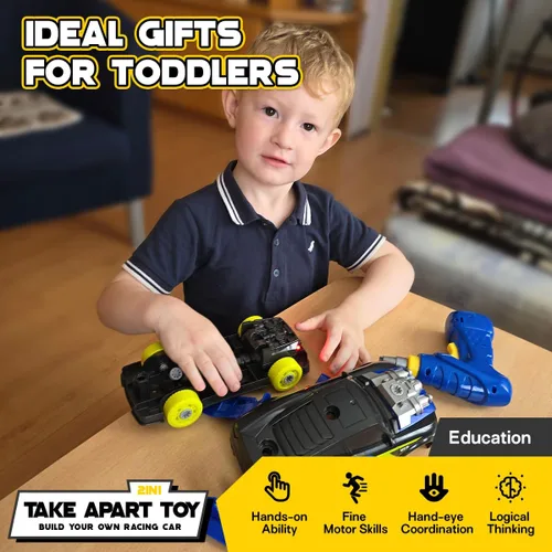 Miniatura 7 de GILOBABY 26 piezas de juguetes desmontables para niños, coche de carreras con taladro eléctrico, sonidos y luces, juguetes de construcción
