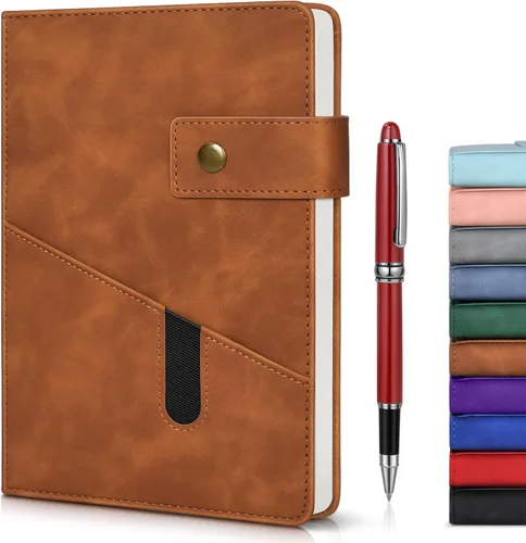 Miniatura 16 de vfaejll Cuaderno de cuero rayado azul A5 para hombres y mujeres, 5.9" X 8.4" Cuaderno diario personalizado de tapa dura con bolígrafo, 200 páginas