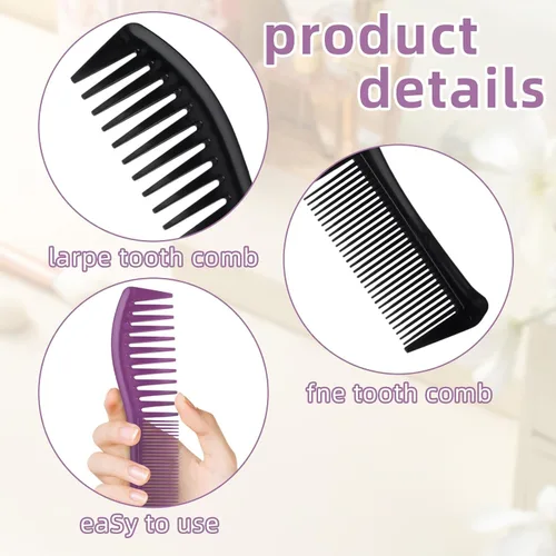 Miniatura 2 de 2 peines desenredantes para mujer, peine de plástico de 2 lados con dientes anchos y finos, peine multiusos para cabello fino, grueso, rizado