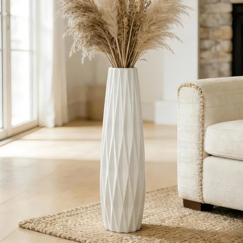 Miniatura 17 de Florero grande de cerámica, jarrón de flores blanco de 24 pulgadas de alto, jarrones decorativos para sala de estar, decoración moderna del hogar